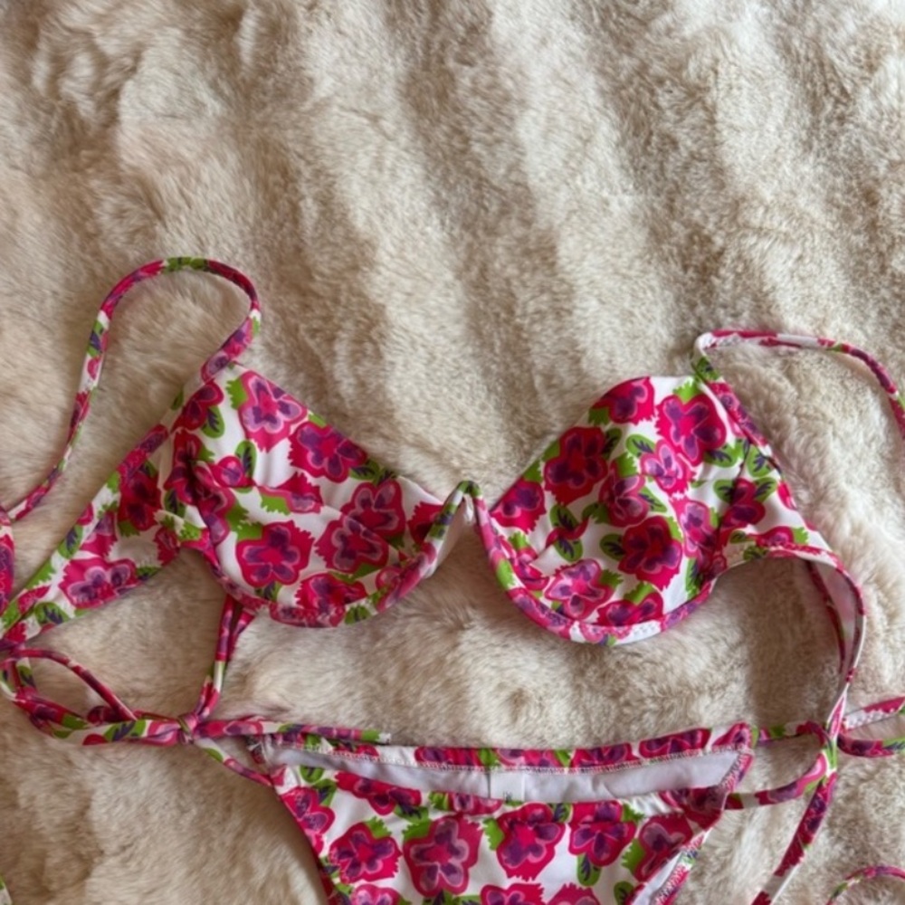 Heavy Manners Pink and Green Bikini Top